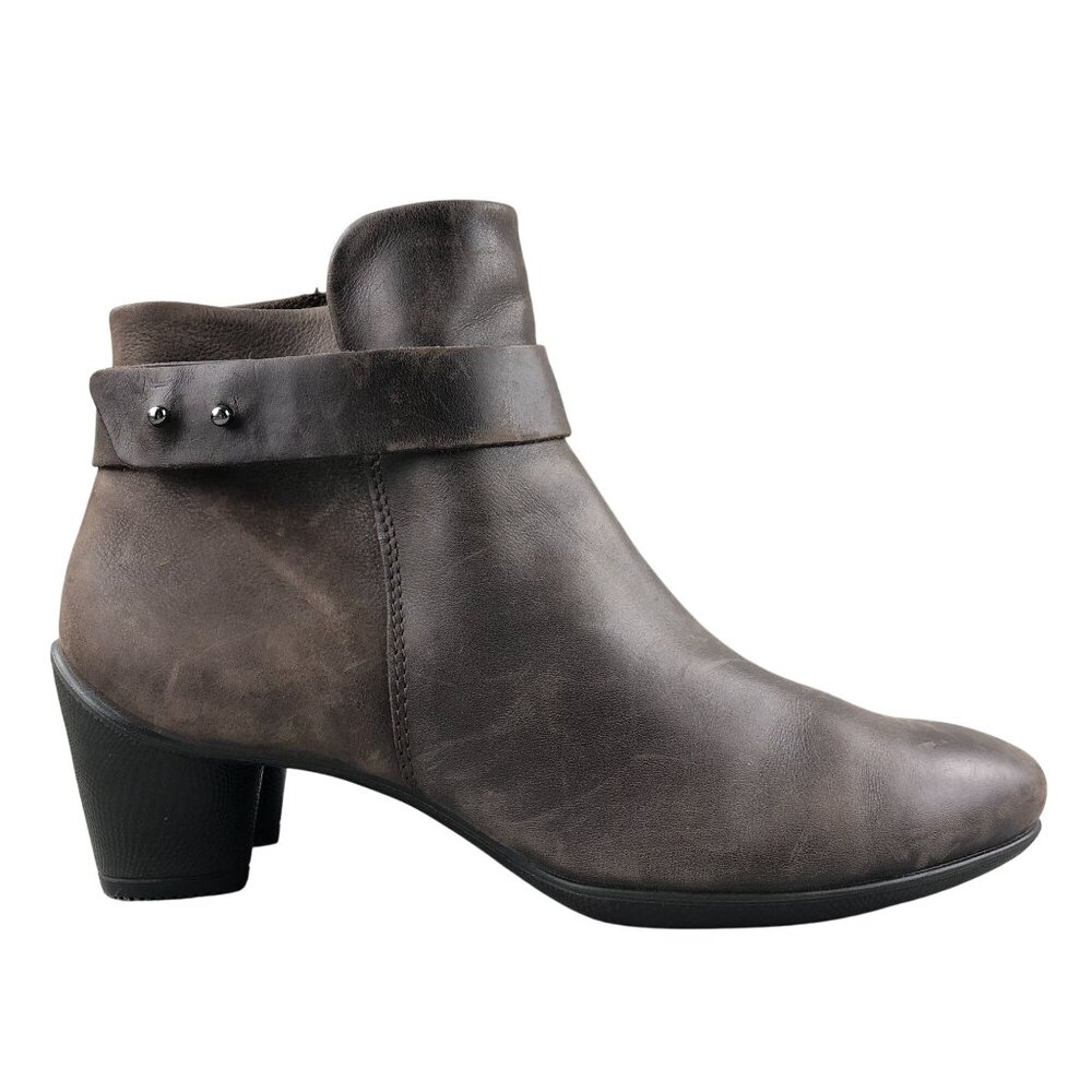 Ecco Women's Size 38 (7-7.5) Sculptured 45 Brown Leather Side Zip Ankle Booties